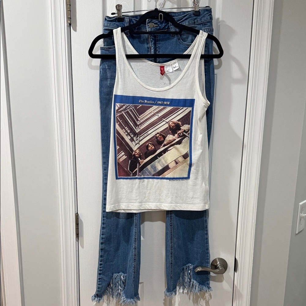 Curated set!  Beatles tank and distressed flare jeans